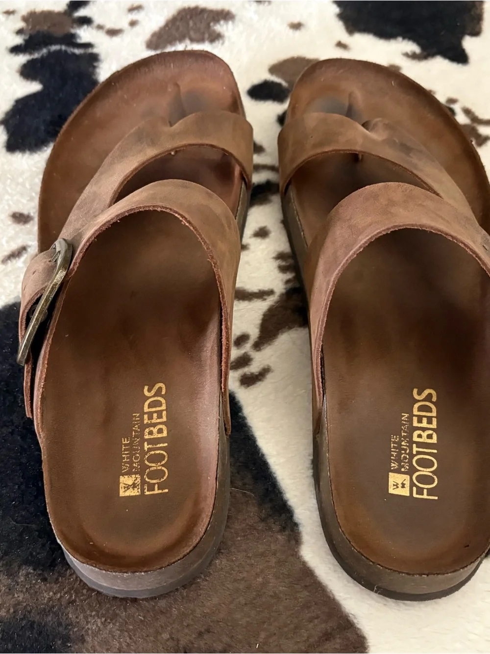 White Mountain Brown Leather Double-Strap Slide Sandals